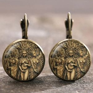 New Triple Goddesses Glass Cabochon Bronze Earrings.